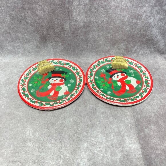 Vintage Hallmark Christmas Party Set Plates Glasses & Invitations Snowman Design - Picture 3 of 6